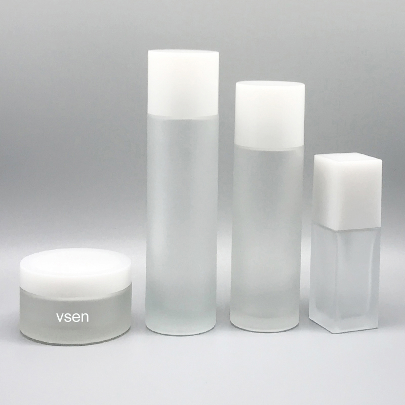 新款白色化妆品套装瓶子 磨砂玻璃瓶定制批发(图1)